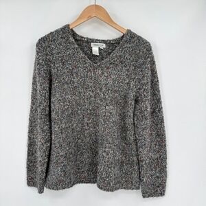 Coldwater Creek 90s Multicolored Speck V-Neck Long Sleeve Knit Sweater Women's S